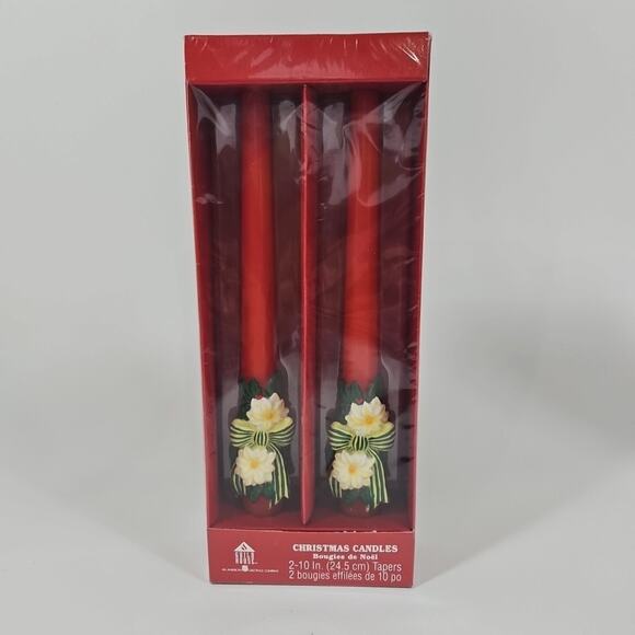 Vintage Christmas Flower RED Taper Wax Candles 10" New In Box Guild House - Picture 1 of 4